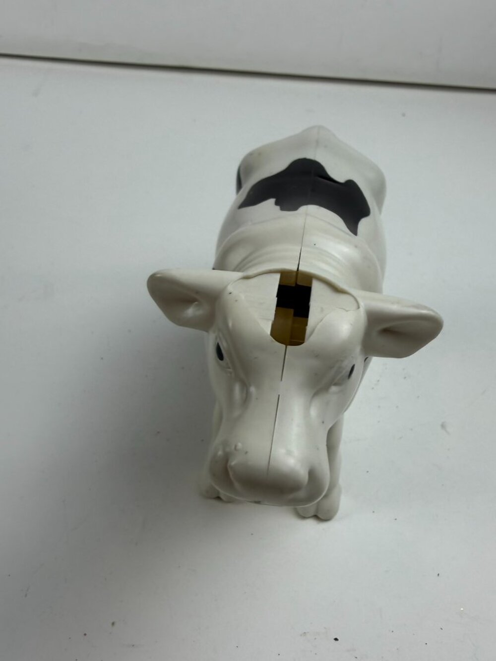 Vintage Black White Cow Plastic Walking Animal Figure 6x4" As-Is Repair